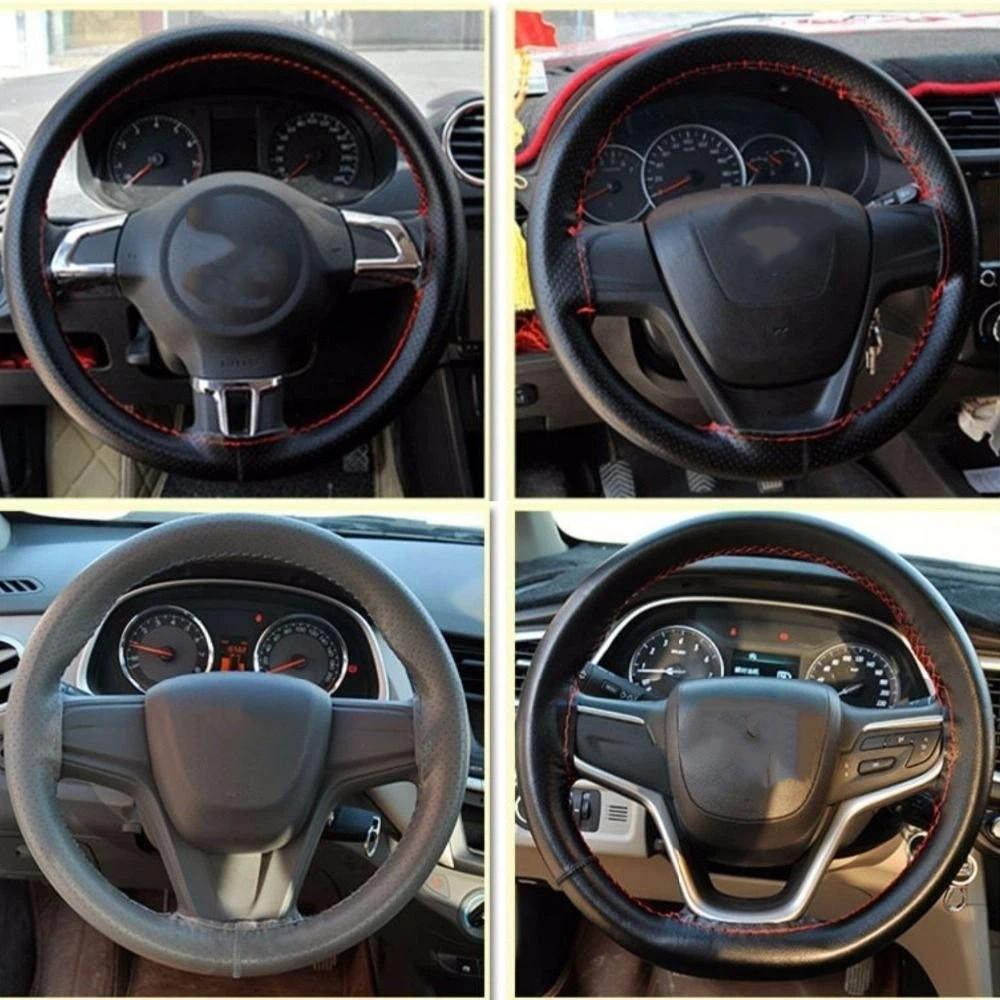 Microfiber Leather Auto Steering Wheel Protector Hand-Stitched Steering Wheel Cover Most Vehicles