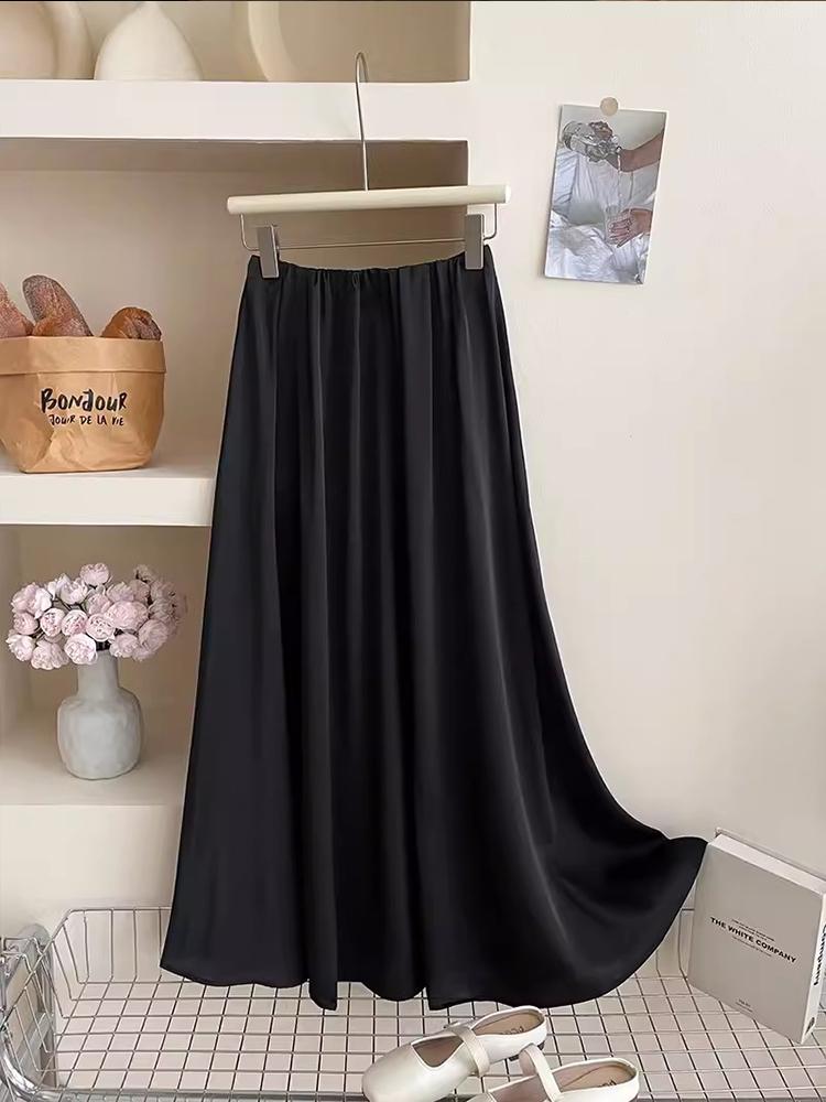 Korean Sweet Satin Summer Dress Elegant Women's Satin Skirt Slimming Skirt Street Wear Loose Hip Cover Skirt Classic Everything