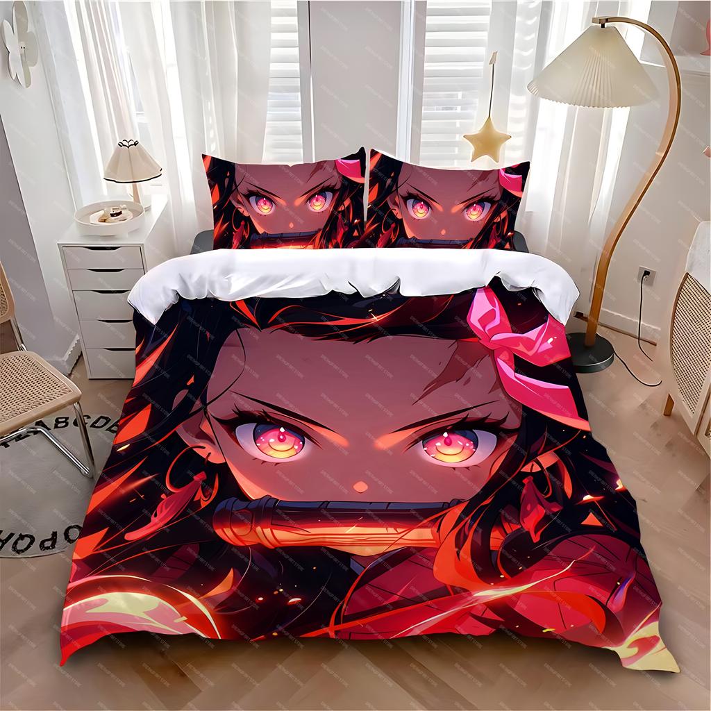 Duvet Cover Pillowcase Bedding Set Anime D-Demons S-Slayers Adult Boy Girl Bedroom Decoration Children Single Double Large Size