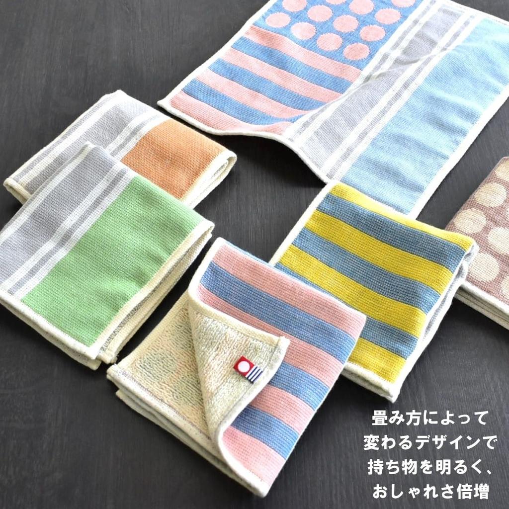 ORI365 Imabari Towel Gauze Handkerchief Pile Made In Circle Stripe Low for Women and Men 3-Piece Set, & Gauze, 100% Cotton, Japan, Absorbent,