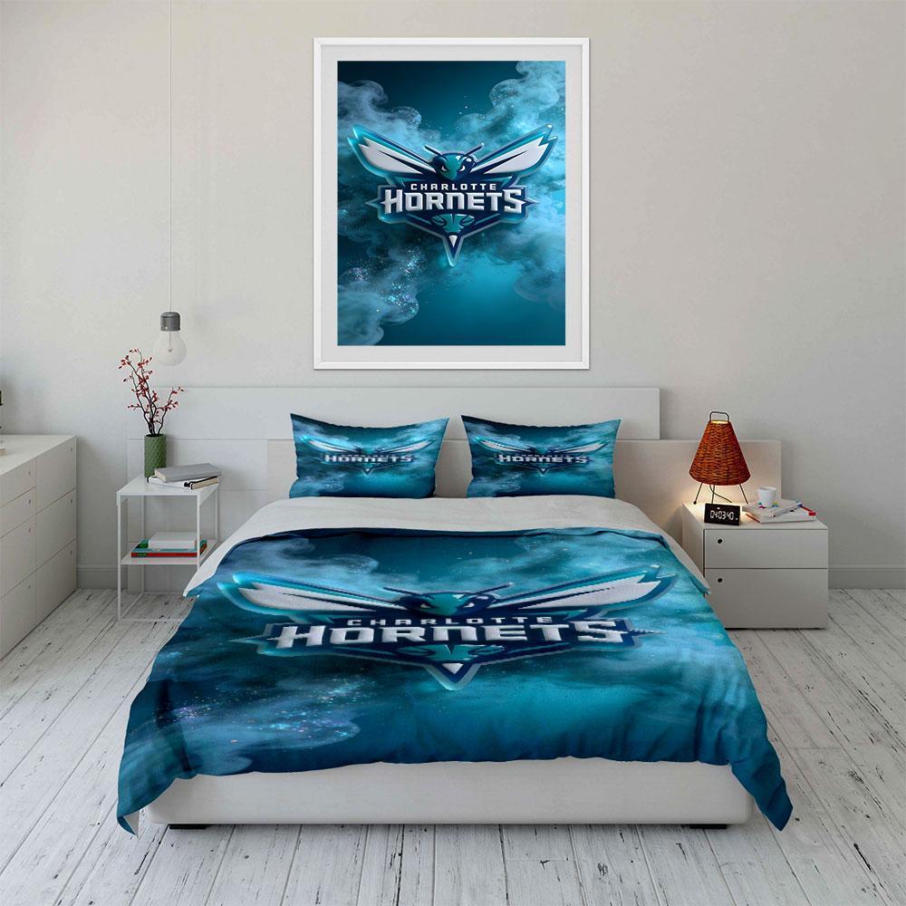 "Charlotte Hornets Logo Bedding Set" Print Bedding Set Duvet Cover Pillowcases (1* Duvet Cover 2* Pillowcases Do Not Include Comforter)