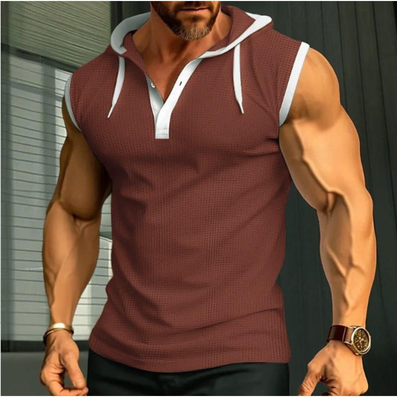 

Летний новый жилет без рукавов мужской повседневный топ однотонный жилет с капюшоном L кирпич красный