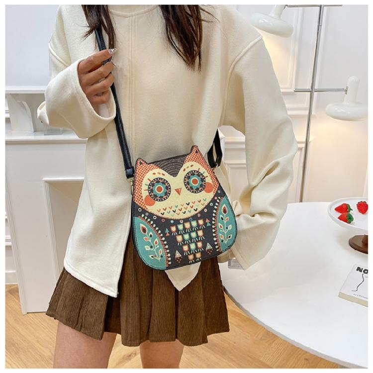 Cartoon Owl Crossbody Bag for Women Small Messenger Bag PU Leather Shoulder Bag