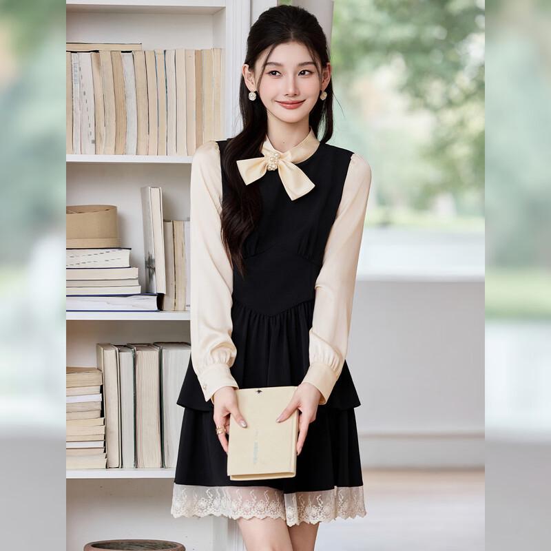 Elegant Faux Two-Piece Spliced Shirt Dress