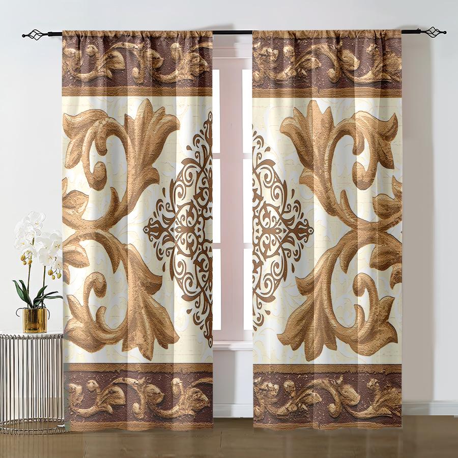 Set Of 2 Vintage European Style Curtains Floral Patterns Privacy Protection Home Decor Curtain Made Polyester With Pole Pocket