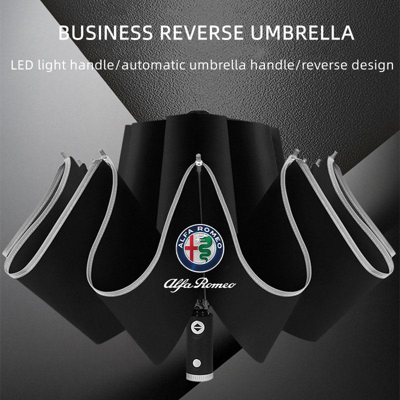Auto LED Licht Automatisches Faltbares Winddichtes Sonnenschirm-Regenschirm für Alfa Romeo Giulia Stelvio Giulietta 159 147 156 166 Zubehör