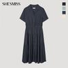 [She S miSS] Open Collar Shirring Long dreSS Swwopp22020
