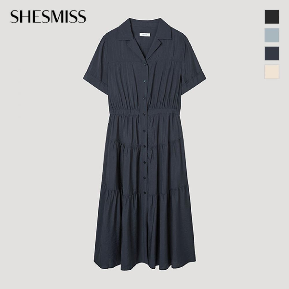 [She S miSS] Open Collar Shirring Long dreSS Swwopp22020