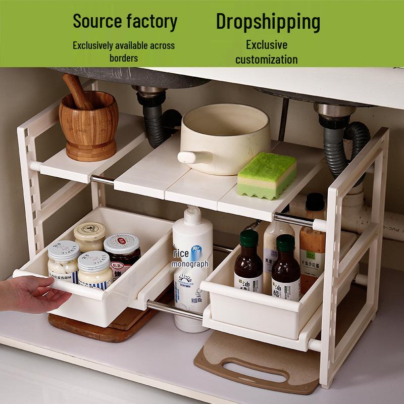 Retractable Stainless Steel Under-Sink Organizer with Pull-Out Drawer
