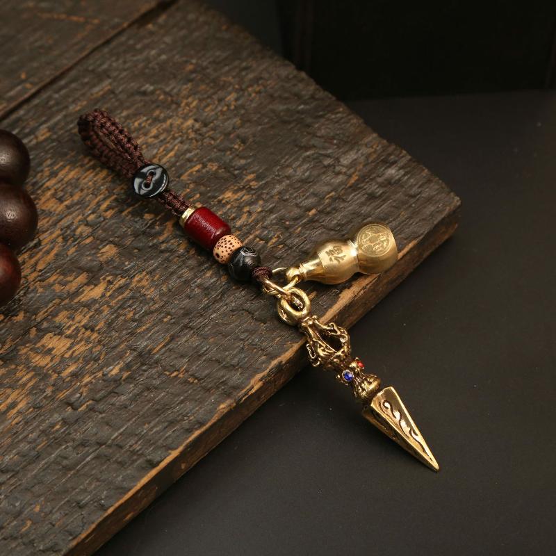 Tibetischer Buddhistischer Vajra Schlüsselanhänger Messing Diamantiert Vintage Amulett Anhänger Für Männer Handgefertigt Auto Schlüsselanhänger Mit Geflochtenem Seil Glücksbringer Geschenk
