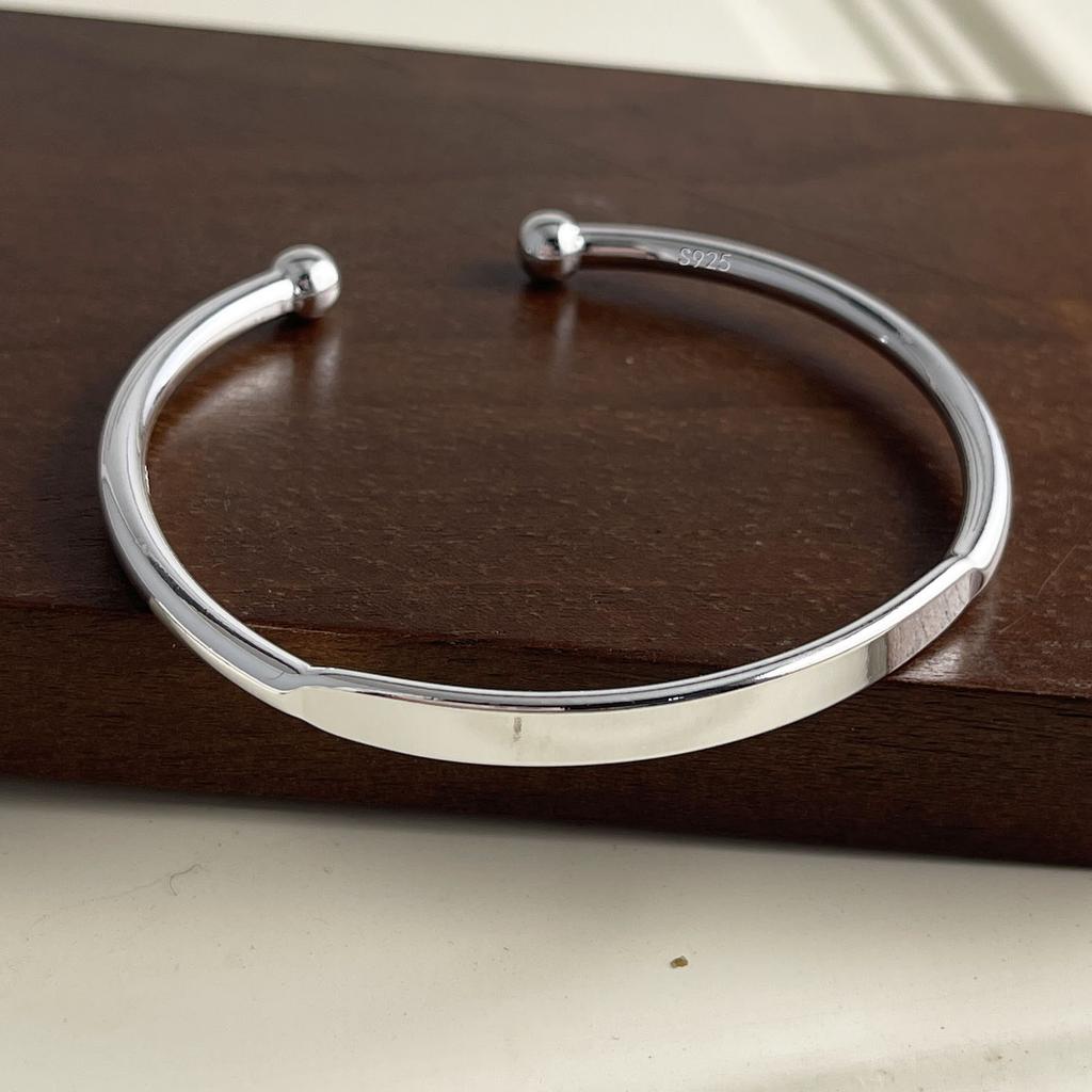 100% Solid 925 Sterling Silver Retro Bracelet for Women Men Vintage Handmade Flat Simple Bracelet Birthday Gift