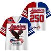 America 250th Anniversary Bald Eagle Flag Number 250 Print V Neck Jersey Red White Blue Color Block Patriotic Holiday Sports Top