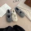 2025 winter new round head with velvet thermal cotton shoes versatile Mary Jane platform commuter fluffy women's single shoes