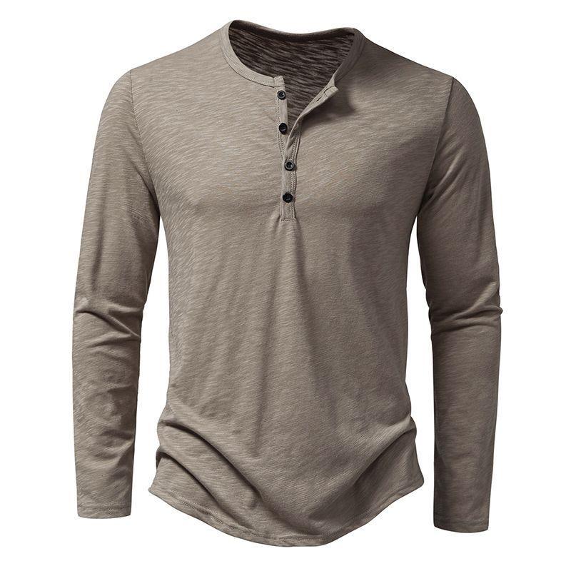 Pullover Uomo Autunno Primavera Collo Alto Monocolore Bottoni Ampio Svuotato Tempo Libero Moda Pendolare Manica Lunga Top
