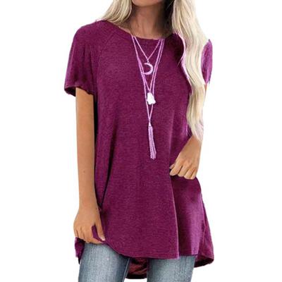Damen T-Shirt Rundhals Kurzarm Top Einfarbig Lässiges T-Shirt