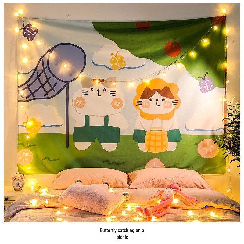 Ledotime Cute Cartoon Wall Tapestry with LED Lights