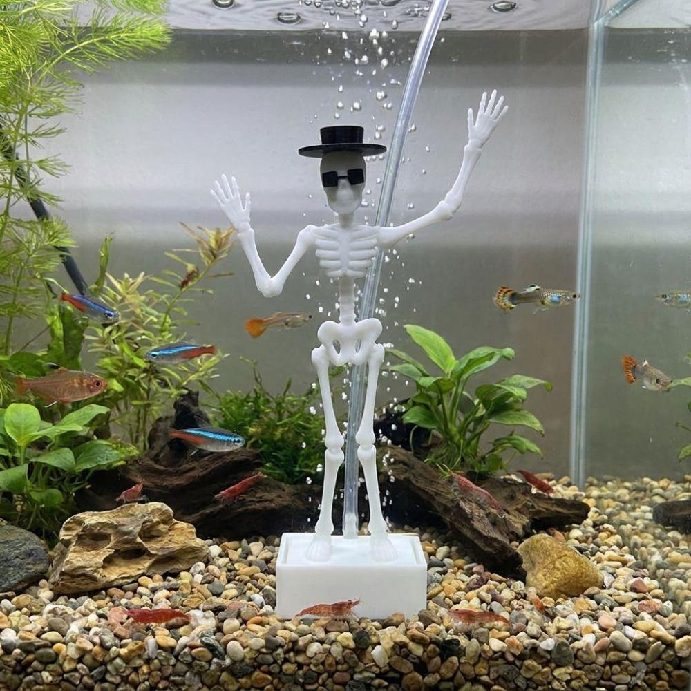 3D Printed Dancing Skeleton Aquarium Bubbler Plastic Movable Oxygen Skeleton  Halloween Decor