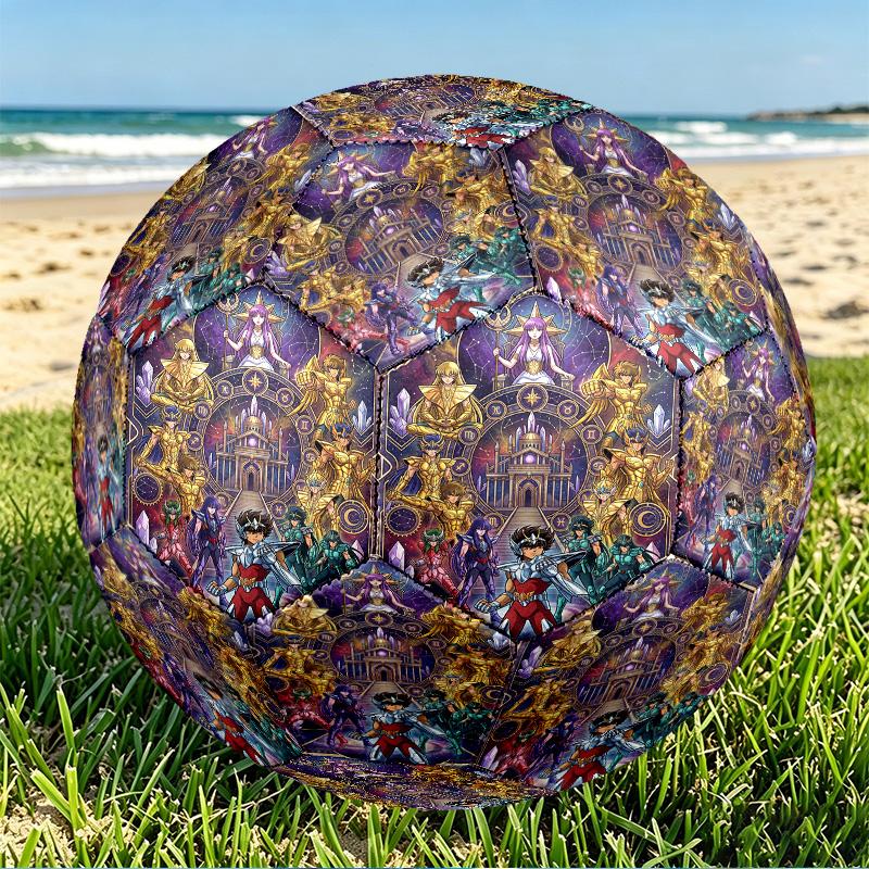 Saint Seiya Print Size 5 Soccer Ball, PU Wear Resistant Football for Match Training and Daily Practice, Birthday Gift for Soccer Fans
