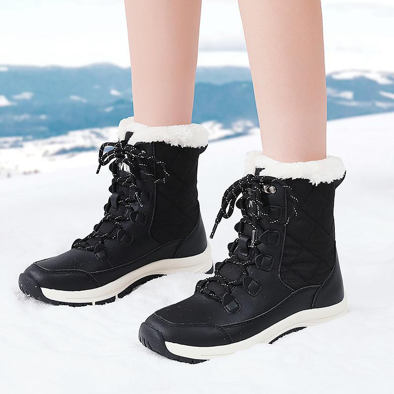 

Новые зимние женские сапоги, бархатные теплые ботинки на толстой подошве с высоким голенищем, женская удобная нескользящая повседневная женская обувь 41