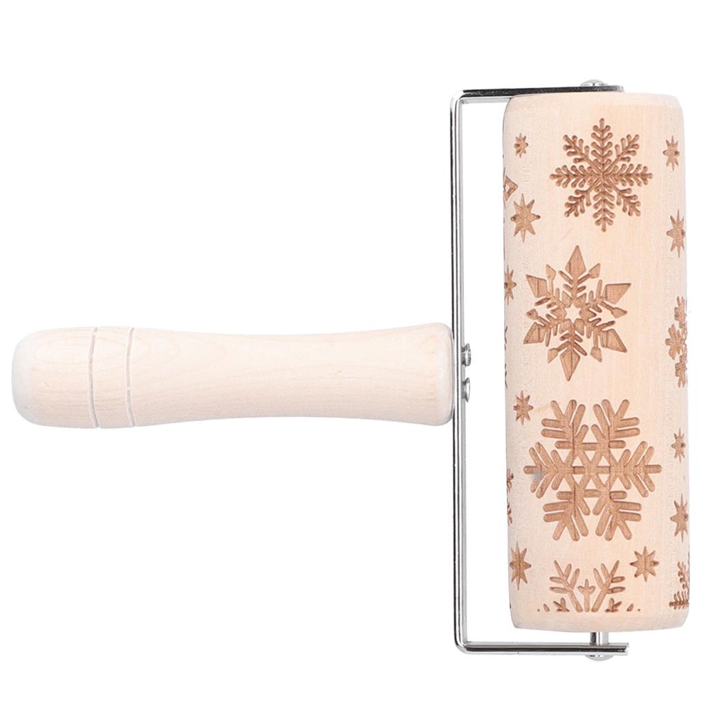 Christmas Rolling Pin Wooden Christmas Engraved Embossing Rolling Pin Dough Stick Baking ToolLarge Snowflake
