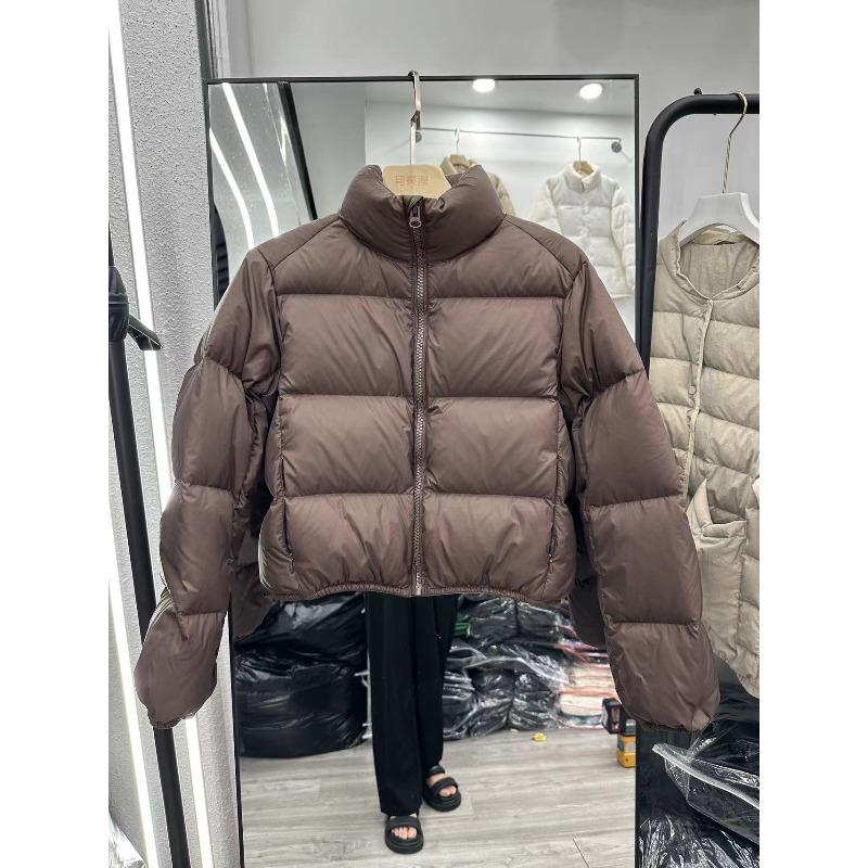 White Duck Down Jacket Women's Short European Version Coffee Color Loose Stand-up Collar Thickened High Waist Bread Jacket Cold Protection