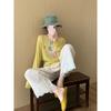 Unique and Beautiful Age-reducing Top Loose and Lazy Style Casual Yellow Kitten Print Long-sleeved Sunscreen Blouse Women's Summer