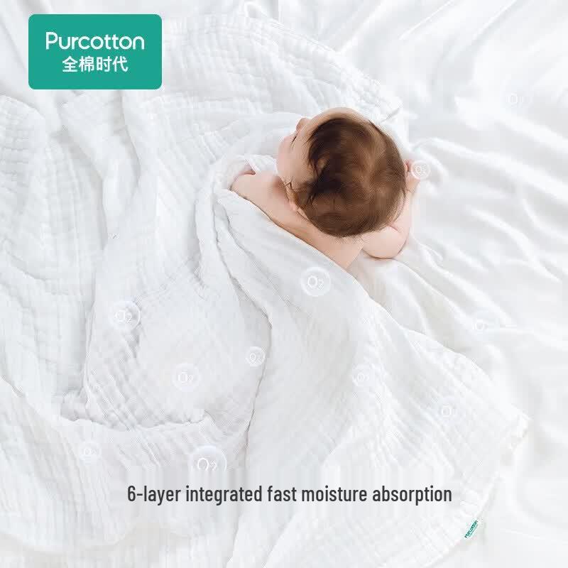 Purcotton 6-Layer Washed Gauze Baby Bath Towel