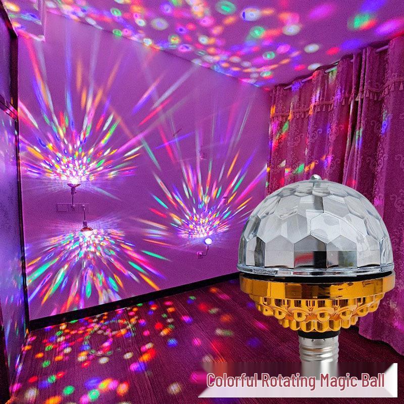 Golden LED Rotating Magic Ball Light - Six-Color Crystal Bulb with E27 Base for KTV Strobe and Atmosphere Lighting
