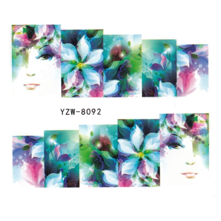 1 Sheet Fashion Women Design Water Transfer Nail Sticker Decal Nail Decorations Painting Portrait Flowers