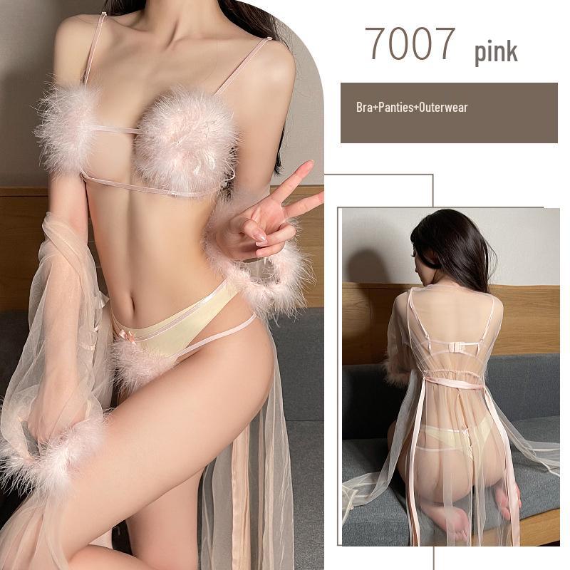 Reindeer-Themed Sexy Fur Lingerie Three-Piece Set for Women