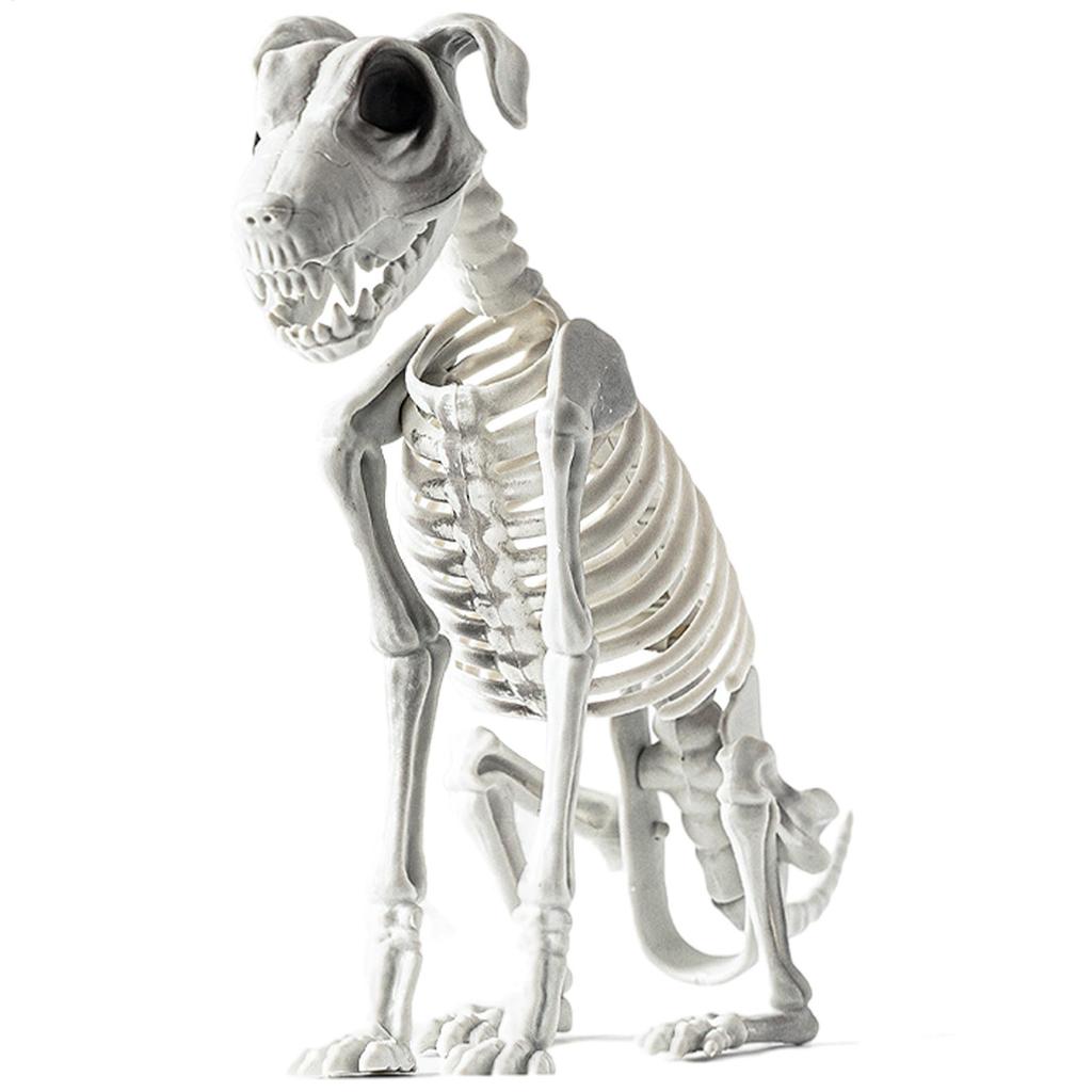 Dog Skeleton Statue Halloween Dog Bones Skull Scary Sitting Dog Skeleton Statue Spooky Skeleton Animals Decor for Home Gathering