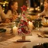 Christmas Tree with Pendants Wooden Tabletop Decor, Hollow Xmas Ornament, Farmhouse Vintage Style Decor Desktop Centerpiece for Holiday Party
