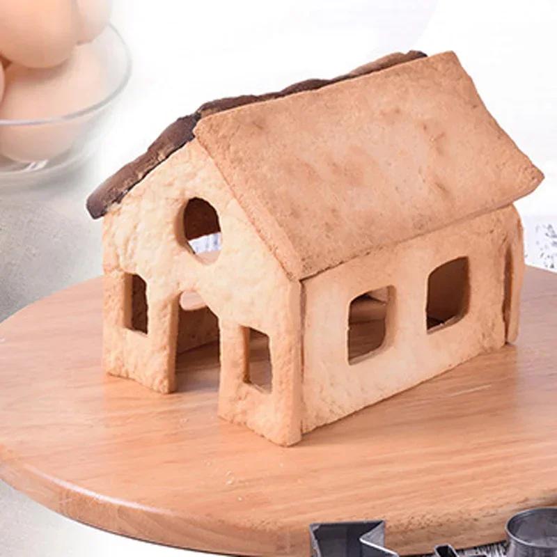 Nová 3D trojrozměrná nerezová forma na sušenky Vánoční perníková chaloupka 10 sad pekařských nástrojů Kuchyňské doplňky