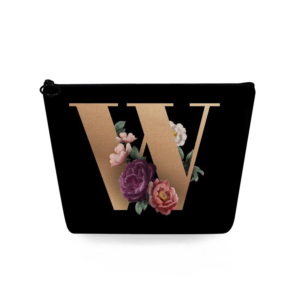 Women Black background letters Print Cosmetic Bag Toiletries Organize Travel Storage Case 6729 KTB