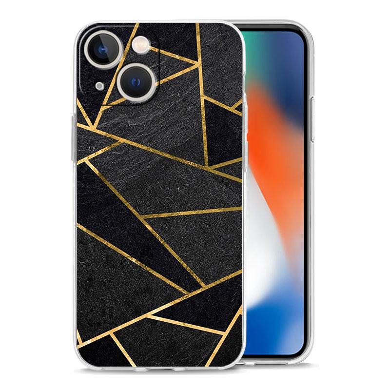 Black Gold marble tropic Luxury Transparent Phone Case For iPhone 15 14 13 12 11 Pro Max XS X XR SE 7 8 Plus Shockproof Cover