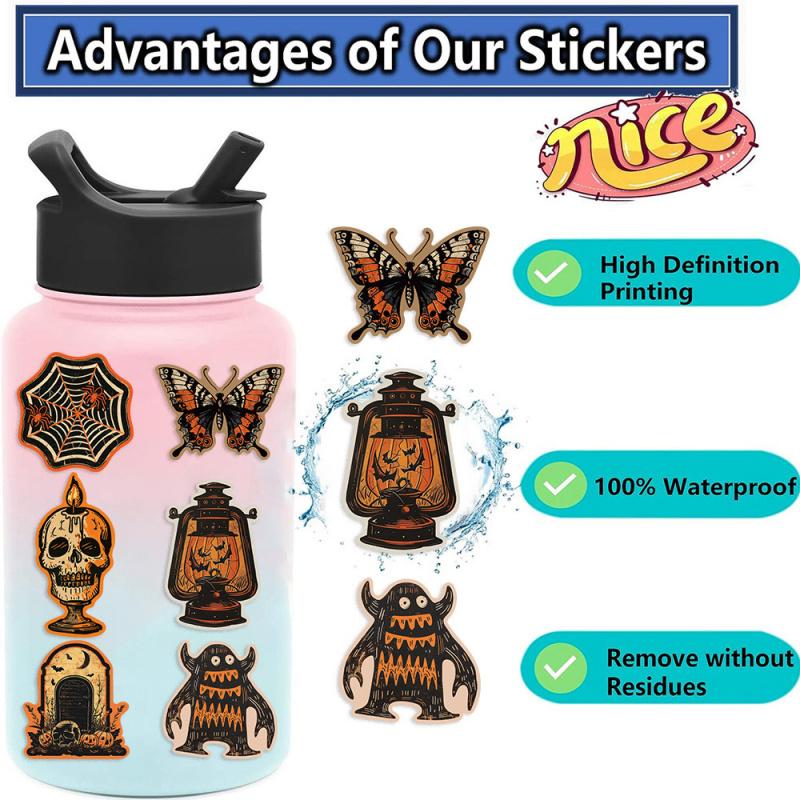 50Pcs Retro Halloween Stickers Pack Vintage Gothic Pumpkin Ghost Witch Skull Decals For Scrapbooking Bottle Laptop Phone Case