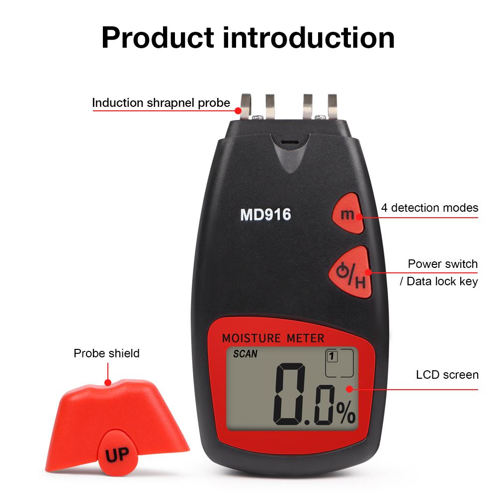MD916 Paper Moisture Meter LCD Digital Hygormeter Wood Paper Moisture Detector 2-40% Humidity Content Tester for Paper Industry