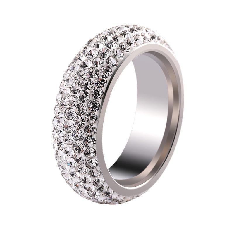 5 Row White Zirconia Domed Full Diamond Titanium Steel Ring for Couples Fade Resistant no. 6