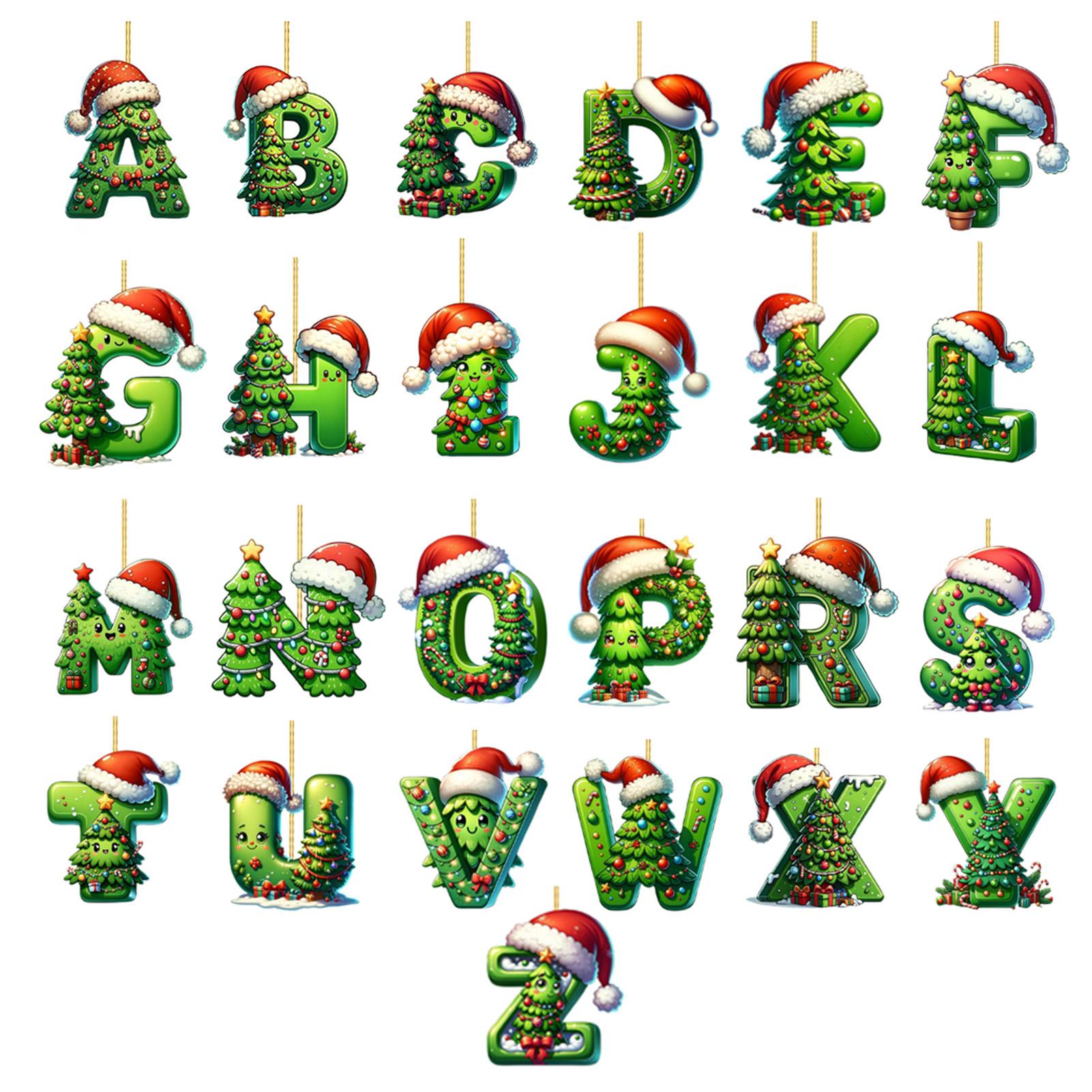 

26 Letter Ornaments Christmas Tree Decorations 2D Acrylic Green Xmas Tree Initials Ornament