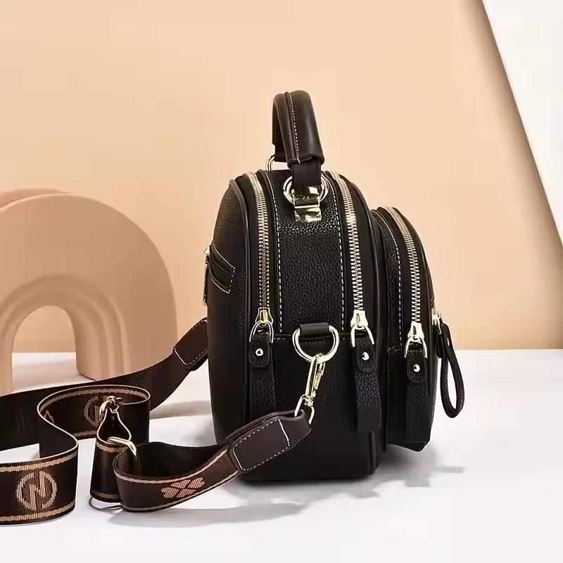 Three-Layer Soft Leather Crossbody Bag, Large Capacity Versatile Casual Fashion Shoulder Handbag