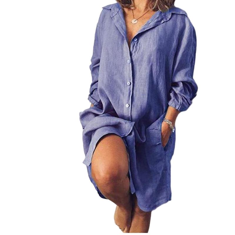 2024 New Loose Double Pocket Long Sleeve Solid Women's Long Shirt