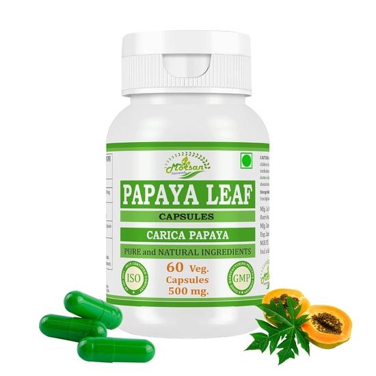Morsan Nutraveda Papaya Leaf (Carica Papaya) Extract Capsule | 60 x 500 mg Veg Capsules | Enhances Immune Function| Natural Herbal Formula