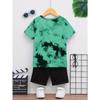 Summer Children's Round Neck Short Sleeved Shorts T-shirt with 3D Pattern Digital Printing Tie Dye Knit Top, Suitable for Outdoor Wear