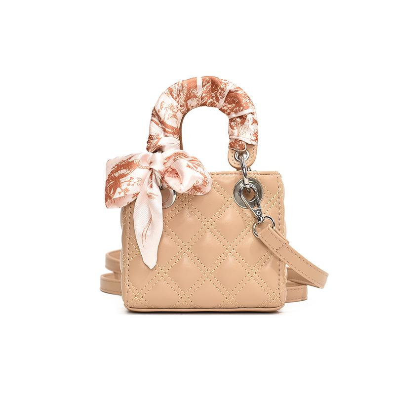 Children's Autumn/Winter Mini Handbag: Silk Scarf, Diamond Lattice, Crossbody Coin Purse