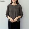 ZANZEA Blouse Décontractée Femme Col Rond Couleur Unie Manches 3/4