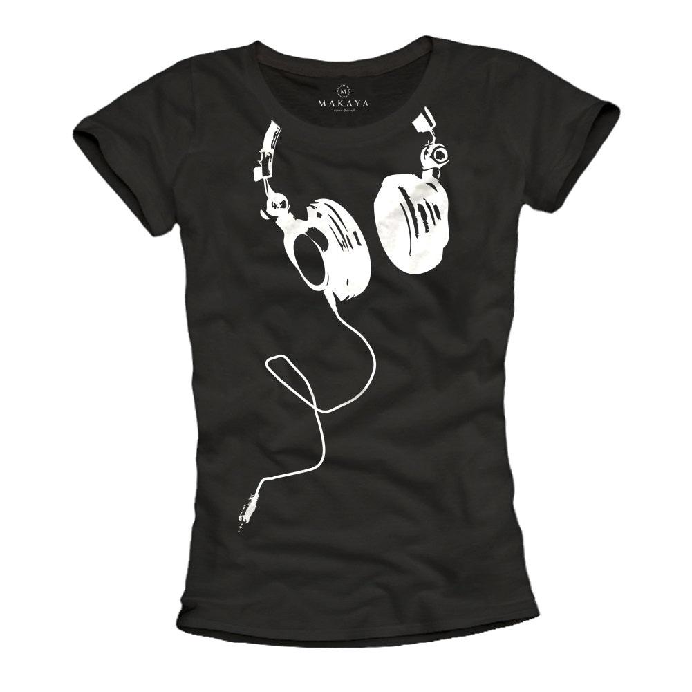 Musik T-Shirt Damen Oberteil Kopfhörer Hip Hop Rap T-Shirt schwarz - Lustige Geschenke für sie S/M/L