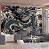 2D Oriental Dragon Wave Tapestry Black Background Home Background Cloth
