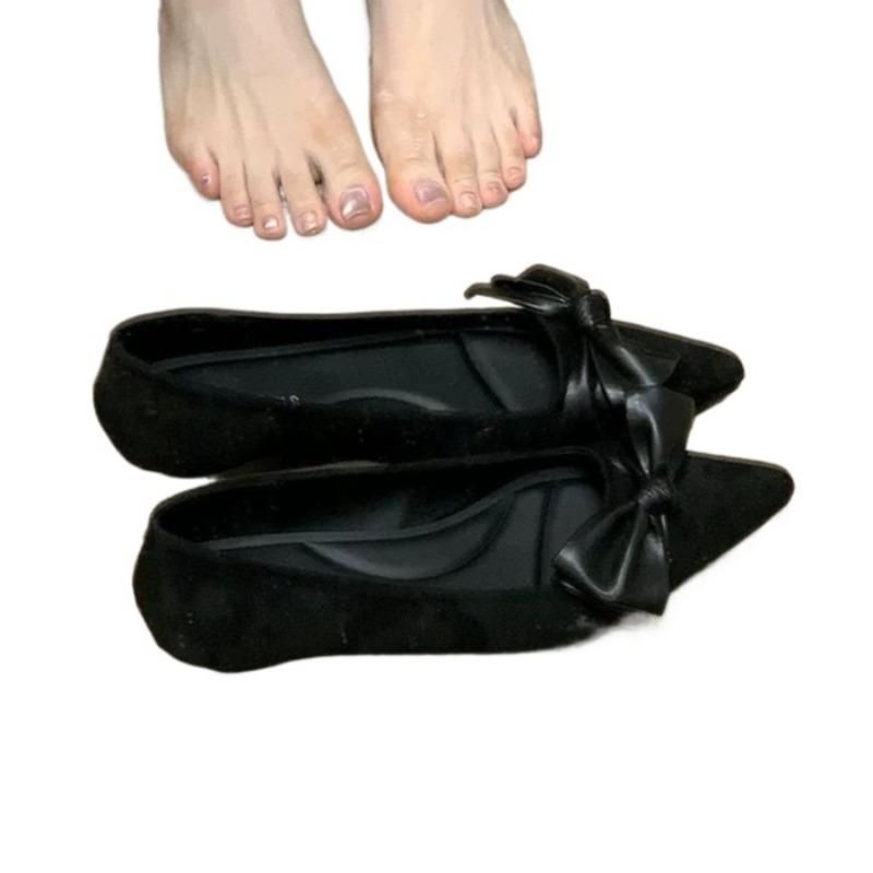 Fashion Bow Women Flats Shoes Fashion Pointed Toe Sandals Designer Shallow Autumn Brand Shoes 2025 New Elegant Suede Zapatillas De Mujer