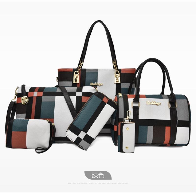 Mother and child bag six-piece women's bag new large-capacity plaid bag single shoulder crossbody simple handbag