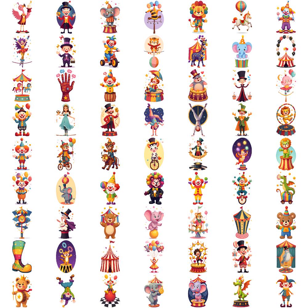 63 шт. Временные татуировки Цирковой клоун Водонепроницаемые Долговечные Наклейки на тело Цирковой шатер Слон Артист Мультяшные Для женщин